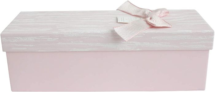 Emartbuy Rigid Luxury Rectangle Presentation Gift Box, Pink Box with Textured Wooden Effect Pink Lid, Chocolate Brown Interior and Decorative Bow
