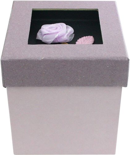 Emartbuy Rigid Luxury Square Shaped Presentation Gift Box, 11.5 x 11.5 x 9.5 cm, Purple Box with Lilac Lid, Chocolate Brown Interior and with Rose Flower Decoration
