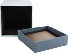 Emartbuy Rigid Luxury Square Shaped Presentation Gift Box, 11.5 x 11.5 x 9.5 cm, Grey Box with Blue Lid, Chocolate Brown Interior and with Rose Flower Decoration
