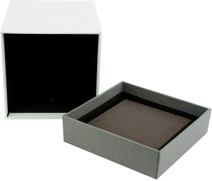 Emartbuy Rigid Luxury Square Shaped Presentation Gift Box, 11.5 x 11.5 x 9.5 cm, Cream Box with Grey Lid, Chocolate Brown Interior and with Rose Flower Decoration