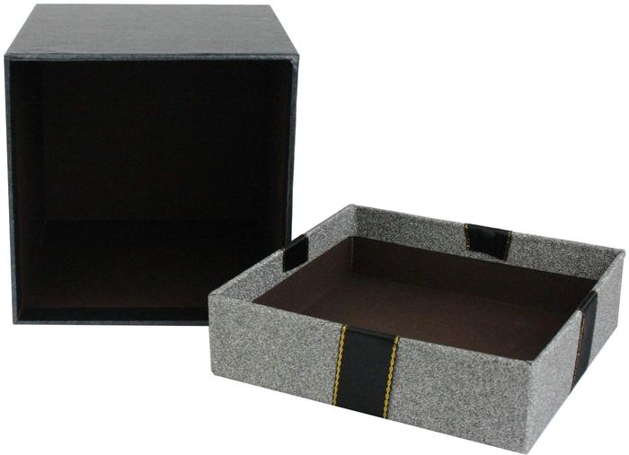 Emartbuy Gift Box, 11.5 x 11.5 x 12.7 cm, Black Box with Silver Glitter Lid and Black Ribbon