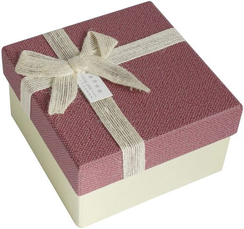 Emartbuy Set of 4 Rigid Luxury Square Shaped Presentation Gift Box, Cream Box with Pink Lid, Chocolate Brown Interior and Fabric Decorative Ribbon Bow