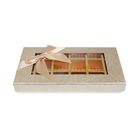 Emartbuy Rigid Luxury Rectangle Shaped Presentation 18 Compartments Truffle Chocolate Gift Box, Gold Metallic, Window Lid, Removable Inner Partition and Beige Satin Bow