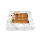 Emartbuy Rigid Luxury Square Shaped Presentation 25 Compartments Truffle Chocolate Gift Box, White Marble Print, Window Lid, Removable Inner Partition and Beige Satin Bow