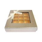 Emartbuy Rigid Luxury Square Shaped Presentation 25 Compartments Truffle Chocolate Gift Box, Gold Metallic, Window Lid, Removable Inner Partition and Beige Fabric Bow