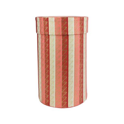 Emartbuy Rigid Luxury Round Shaped Presentation Handmade Cotton Paper Gift Box, Printed Red Pink Gold, Red Interior