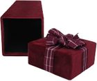 Emartbuy Rigid Luxury Rectangle Shaped Presentation Velvet Wine Whisky Bottle Gift Box, Burgundy Gift Box with Black Interior and Striped Decorative Ribbon
