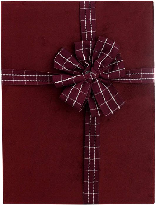 Emartbuy Velvet Twin Wine Whisky Bottle Gift Box, Burgundy Gift Box and Striped Decorative Ribbon