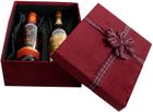 Emartbuy Velvet Twin Wine Whisky Bottle Gift Box, Burgundy Gift Box and Striped Decorative Ribbon