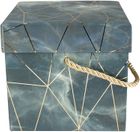 Emartbuy Set of 2 Rigid Box, Blue/Grey Marble Print with Gold Origami Lines and Golden Handle