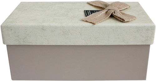 Emartbuy Rigid Gift Box, Brown Box with Textured Beige Lid and Decorative Bow