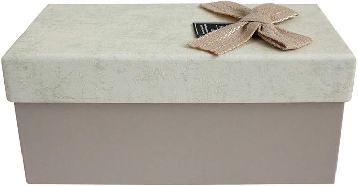 Emartbuy Rigid Gift Box, Brown Box with Textured Beige Lid and Decorative Bow