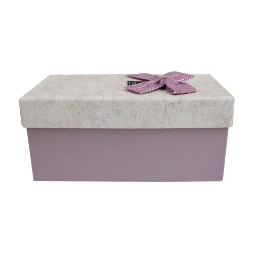 Emartbuy Rigid Luxury Rectangle Presentation Gift Box, Pale Purple Box with Textured Pink Lid, Chocolate Brown Interior and Decorative Bow