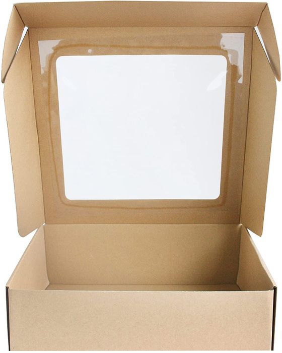 Emartbuy Rectangle Shaped Presentation Gift Box, 29 cm x 27 cm x 6.5 cm, Brown Kraft Box with Clear Lid