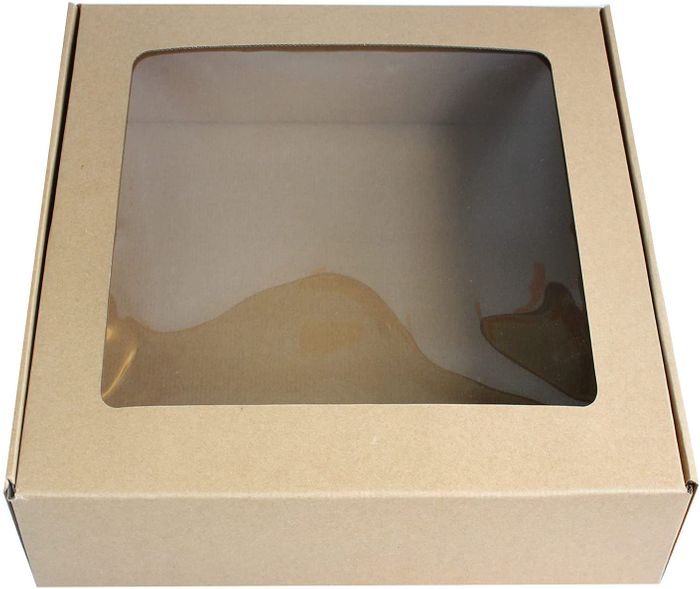 Emartbuy Rectangle Shaped Presentation Gift Box, 29 cm x 27 cm x 6.5 cm, Brown Kraft Box with Clear Lid