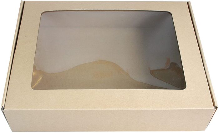 Emartbuy Rectangle Shaped Presentation Gift Box, 36 cm x 29 cm x 9 cm, Brown Kraft Box with Clear Lid