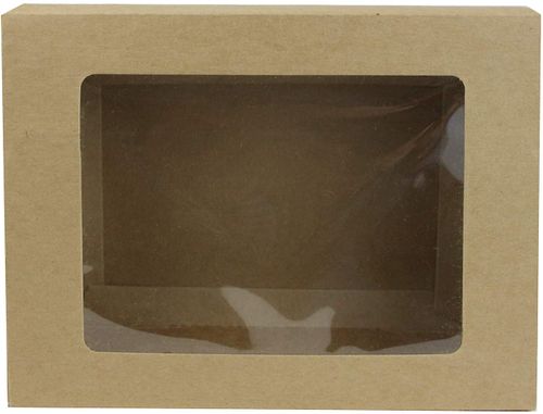Emartbuy Rectangle Shaped Presentation Gift Box, Slide Out Drawer Style, 17 cm x 13 cm x 5 cm, Brown Kraft Box with Clear Window Lid