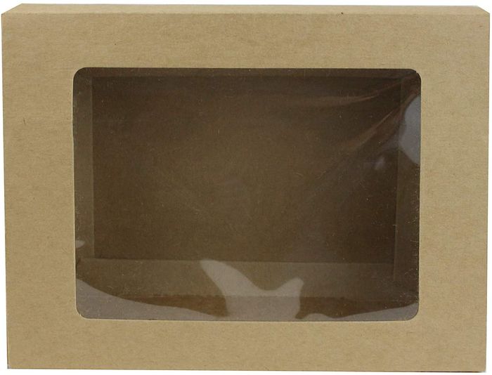 Emartbuy Rectangle Shaped Presentation Gift Box, Slide Out Drawer Style, 17 cm x 13 cm x 5 cm, Brown Kraft Box with Clear Window Lid