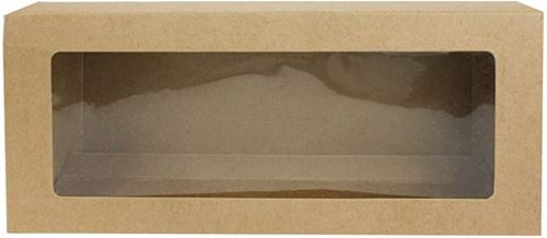 Emartbuy Rectangle Shaped Presentation Gift Box, Slide Out Drawer Style, 27 cm x 12 cm x 5 cm, Brown Kraft Box with Clear Window Lid