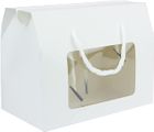 Emartbuy Strong Paper Stand Up Gift Box Bag, 15 cm x 11 cm x 9 cm, White Kraft Bag Box Cupcakes Cookies Muffin Pie Box with Clear Window and Carry Handle