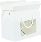 Emartbuy Strong Paper Stand Up Gift Box Bag, 20 cm x 15 cm x 11 cm, White Kraft Bag Box Cupcakes Cookies Muffin Pie Box with Clear Window and Carry Handle