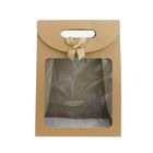 Emartbuy Strong Paper Stand Up Gift Bag, 26 cm x 19 cm x 9 cm, Brown Kraft Bag with Clear Window and Bow