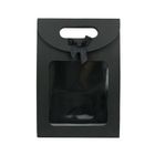 Emartbuy Strong Paper Stand Up Gift Bag, 26 cm x 19 cm x 9 cm, Black Kraft Bag with Clear Window and Bow