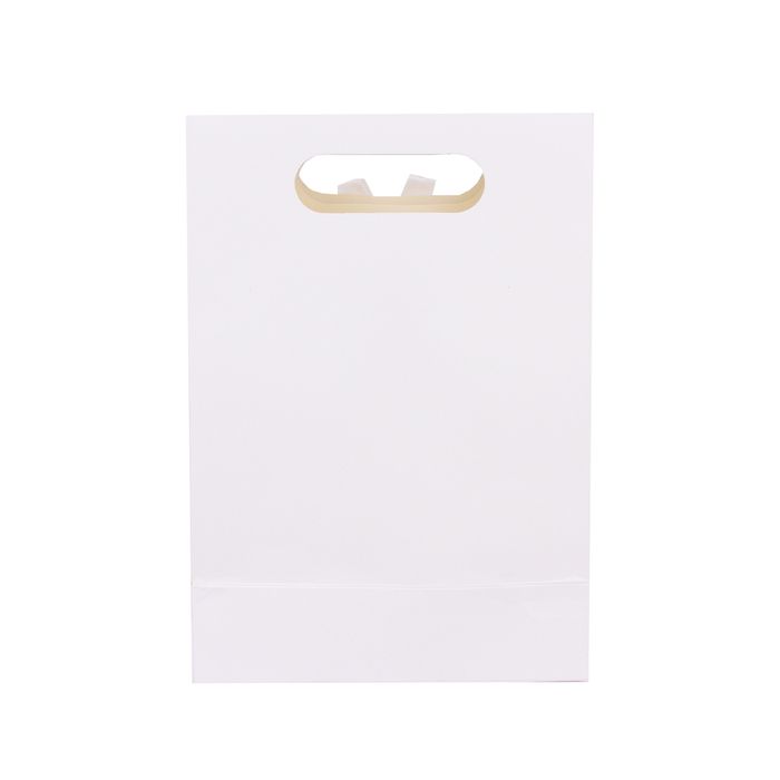 Emartbuy Strong Paper Stand Up Gift Bag, 20 cm x 14 cm x 7 cm, White Kraft Bag with Clear Window and Bow