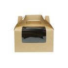 Emartbuy Strong Paper Stand Up Square Gift Box Bag, 16 cm x 16 cm x 9 cm, Brown Kraft Bag Box Cupcakes Cookies Muffin Pie Box with Clear Window and Carry Handle