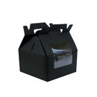 Emartbuy Strong Paper Stand Up Square Gift Box Bag, 9 cm x 9 cm x 16 cm, Black Kraft Bag Box Cupcakes Cookies Muffin Pie Box with Clear Window and Carry Handle