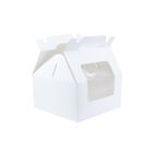 Emartbuy Strong Paper Stand Up Square Gift Box Bag, 16 cm x 16 cm x 9 cm, White Kraft Bag Box Cupcakes Cookies Muffin Pie Box with Clear Window and Carry Handle