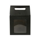 Emartbuy Strong Paper Stand Up Gift Bag, 15 cm x 10 cm x 6 cm, Black Kraft Bag Candy Cookies Box with Clear Window - Pack of 12
