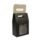 Emartbuy Strong Paper Stand Up Gift Bag, 15 cm x 10 cm x 6 cm, Black Kraft Bag Candy Cookies Box with Clear Window - Pack of 12