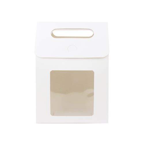 Emartbuy Strong Paper Stand Up Gift Bag, 15 cm x 10 cm x 6 cm, White Kraft Bag Candy Cookies Box with Clear Window