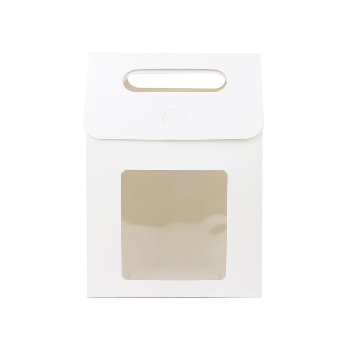 Emartbuy Strong Paper Stand Up Gift Bag, 19.5 cm x 13.5 cm x 8 cm, White Kraft Bag Candy Cookies Box with Clear Window