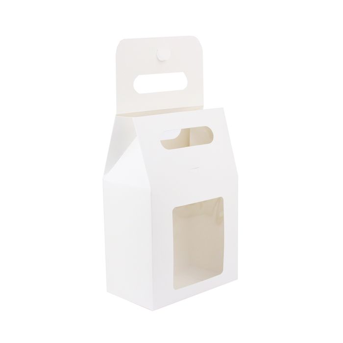 Emartbuy Strong Paper Stand Up Gift Bag, 27 cm x 16 cm x 9 cm, White Kraft Bag Candy Cookies Box with Clear Window