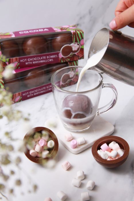 Milk hot Chocolate Bombes with Mini Mallows