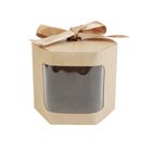 Emartbuy Strong Paper Stand Up Hexagon Gift Bag, 10 cm x 10 cm x 12 cm, Brown Kraft Bag Cupcakes Cookies Muffin Pie Box with Clear Window and Ribbon