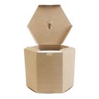 Emartbuy Strong Paper Stand Up Hexagon Gift Bag, 10 cm x 10 cm x 12 cm, Brown Kraft Bag Cupcakes Cookies Muffin Pie Box with Clear Window and Ribbon
