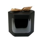 Emartbuy Strong Paper Stand Up Hexagon Gift Bag, 13 cm x 13 cm x 14 cm, Black Kraft Bag Cupcakes Cookies Muffin Pie Box with Clear Window and Ribbon