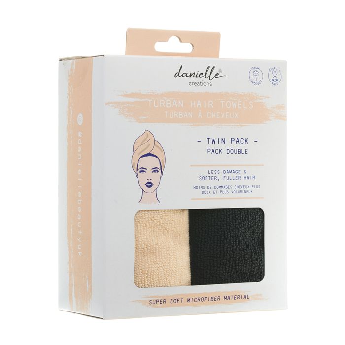 Danielle Turban Hair Towel, Cream & Black - 2 pack