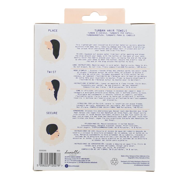 Danielle Turban Hair Towel, Cream & Black - 2 pack