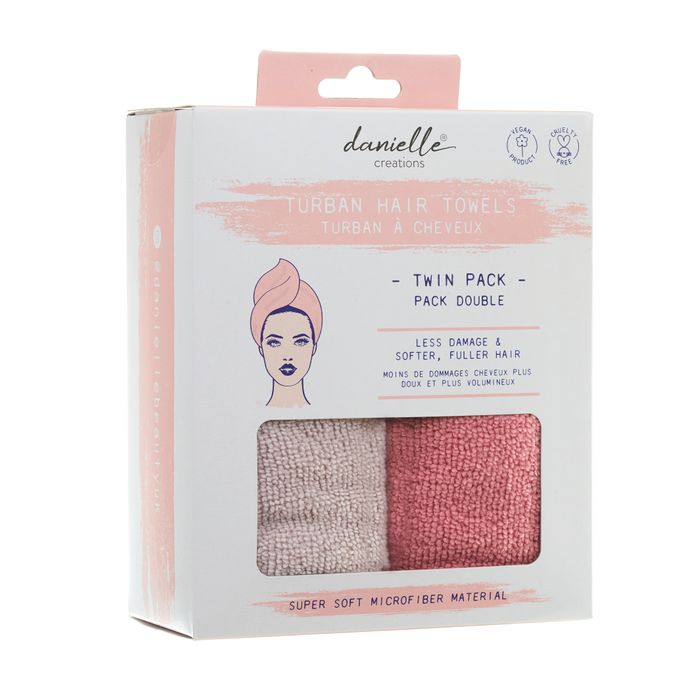 Danielle Turban Hair Towel, Grey & Pink - 2 pack