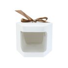 Emartbuy Strong Paper Stand Up Hexagon Gift Bag, 13 cm x 13 cm x 14 cm, White Kraft Bag Cupcakes Cookies Muffin Pie Box with Clear Window and Ribbon