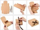 Emartbuy Square Shaped Presentation Gift Box, 16.5 cm x 16.5 cm x 5 cm, Easy Assembly, Brown Kraft Box with Green Bow Ribbon