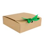Emartbuy Square Shaped Presentation Gift Box, 16.5 cm x 16.5 cm x 5 cm, Easy Assembly, Brown Kraft Box with Green Bow Ribbon