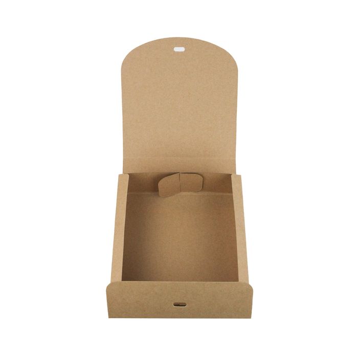 Emartbuy Square Shaped Presentation Gift Box, 16.5 cm x 16.5 cm x 5 cm, Easy Assembly, Brown Kraft Box with Red Bow Ribbon