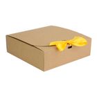 Emartbuy Square Shaped Presentation Gift Box, 16.5 cm x 16.5 cm x 5 cm, Easy Assembly, Brown Kraft Box with Yellow Bow Ribbon