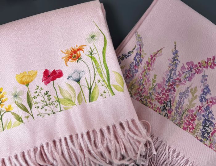 Handprinted  Cashmere Feel Scarves