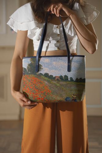 Monet-Poppy Field Woven Tapestry Tote Bag